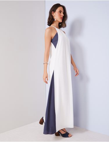 vestido longo bicolor