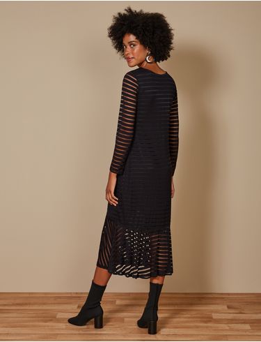 vestido midi com transparencia