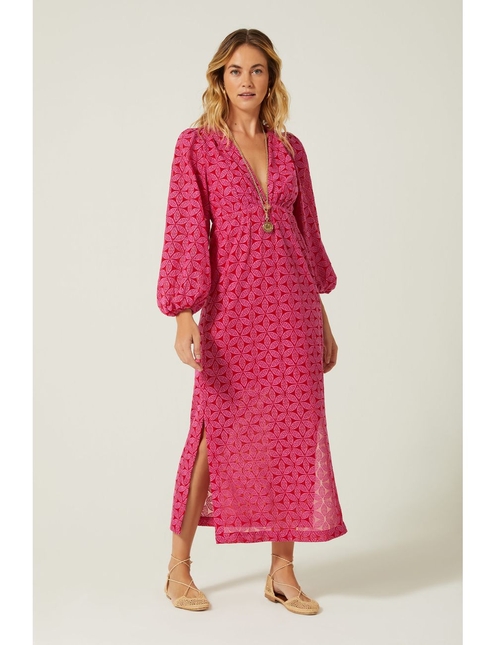 Vestido Midi Manga Longa Bordado