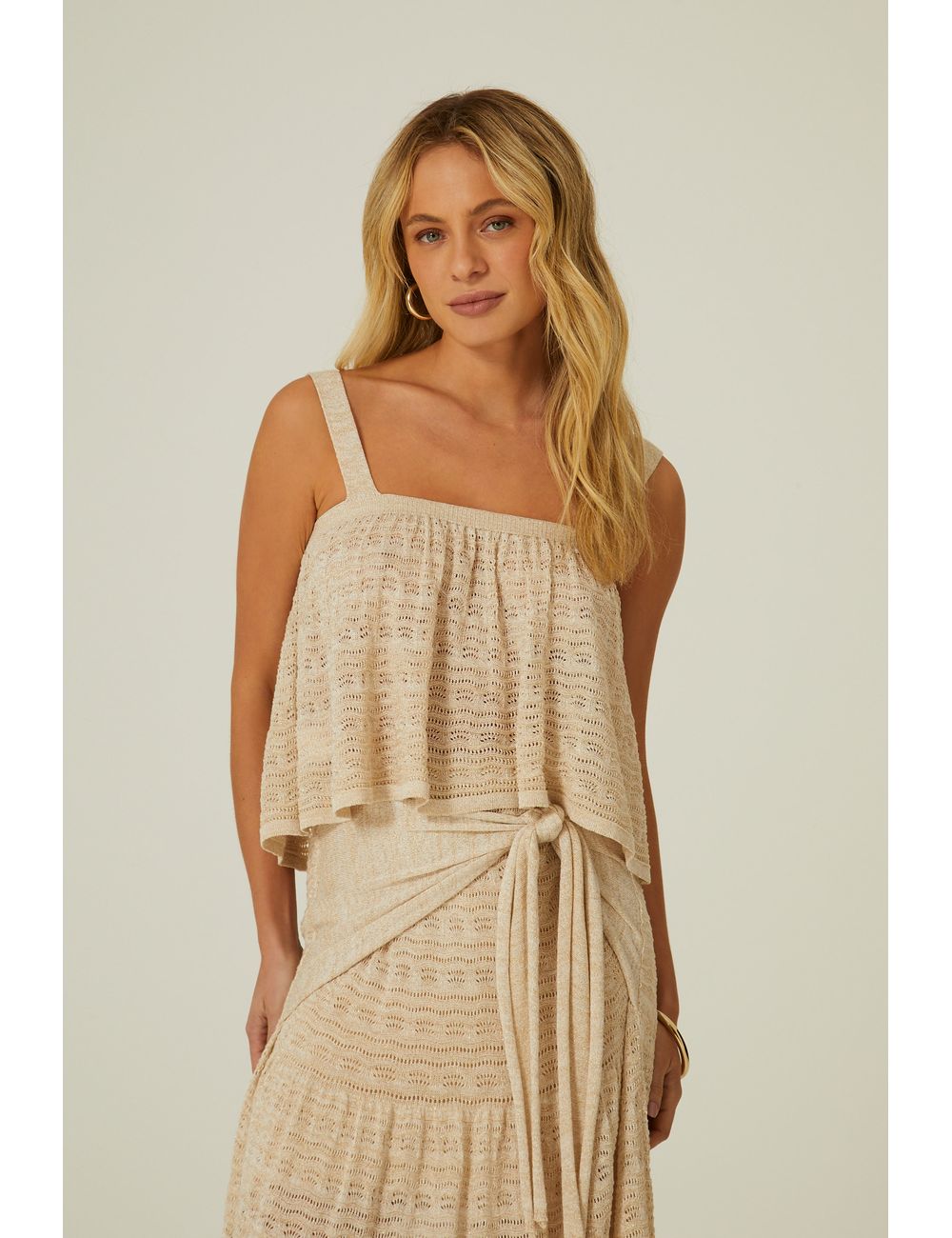 Blusa Bata Tricot Cropped Nervura Lurex