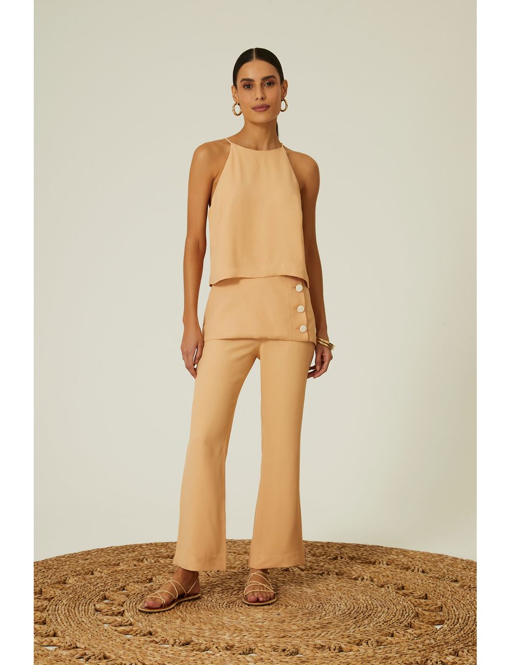 Calça Crepe Mini Flaire Abotoamento