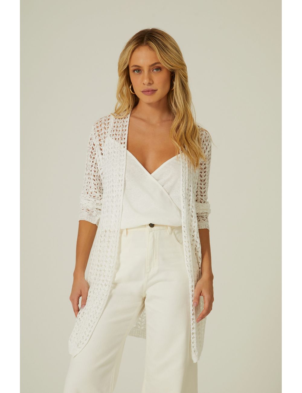 Cardigan Tricot Flamê Rendado
