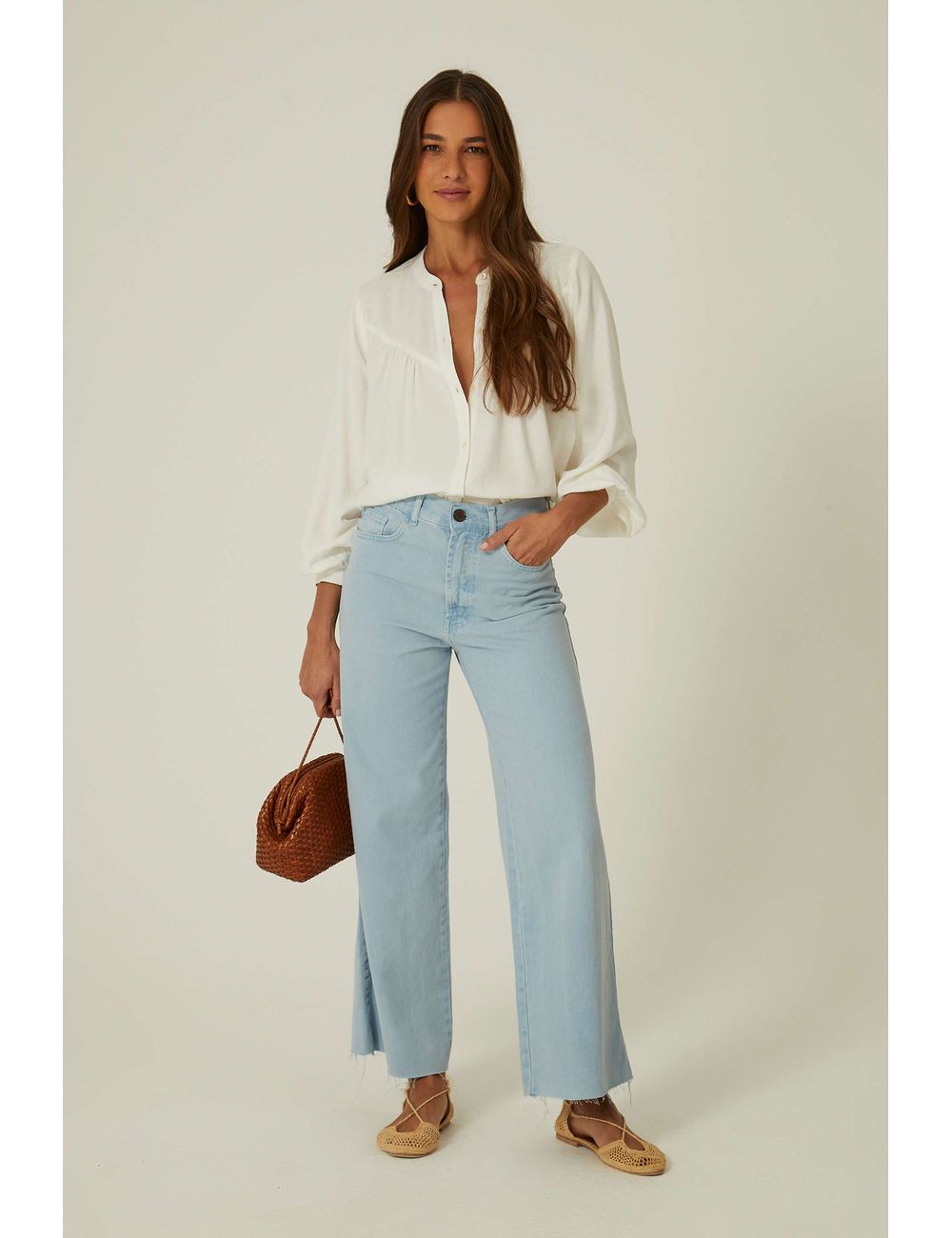 Calça Sarja Wide Leg Color