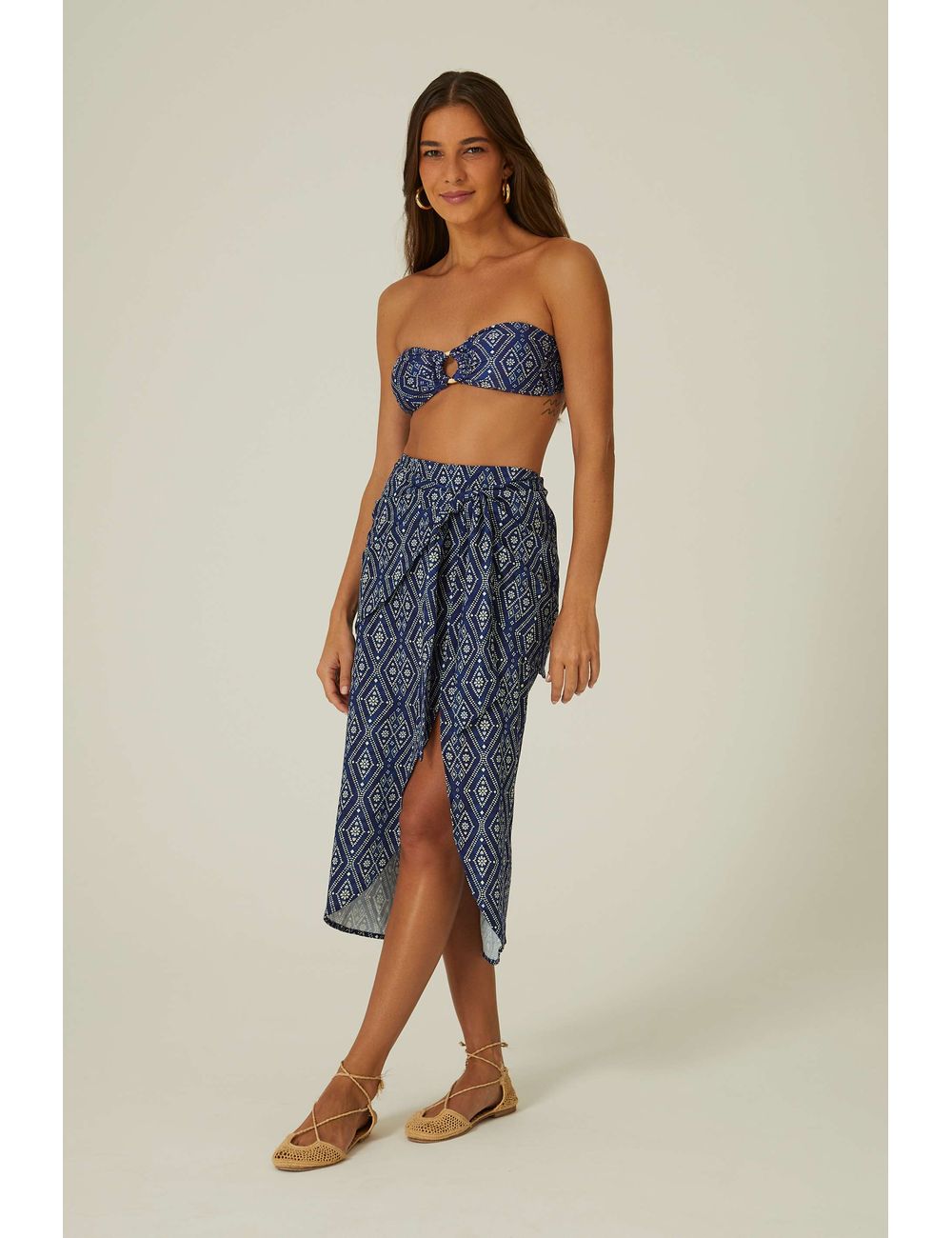 Saia Midi Estampa Oceânica