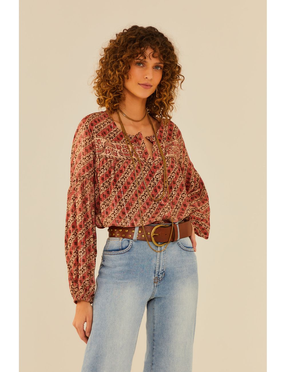 Blusa Manga Longa Estampa Trama