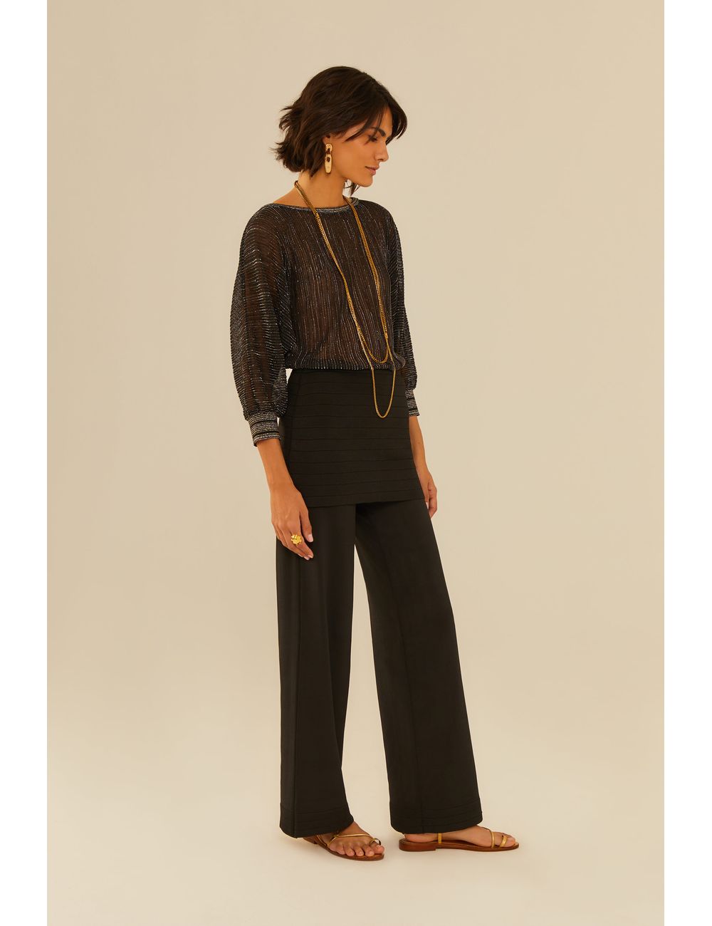 Calça Tricot Flare Com Pala