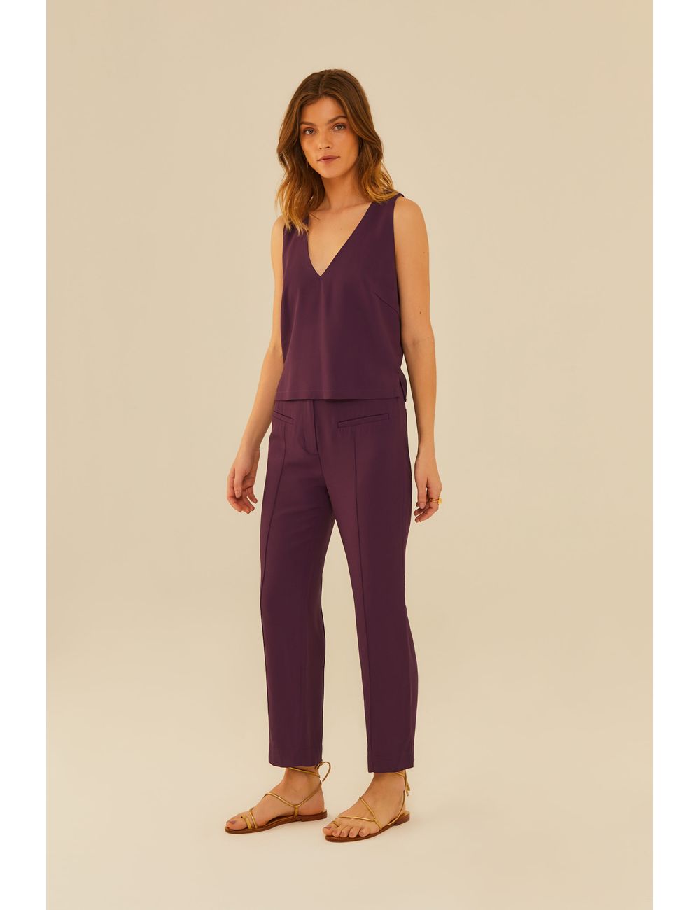 Calça Reta Crepe Bolso Frontal