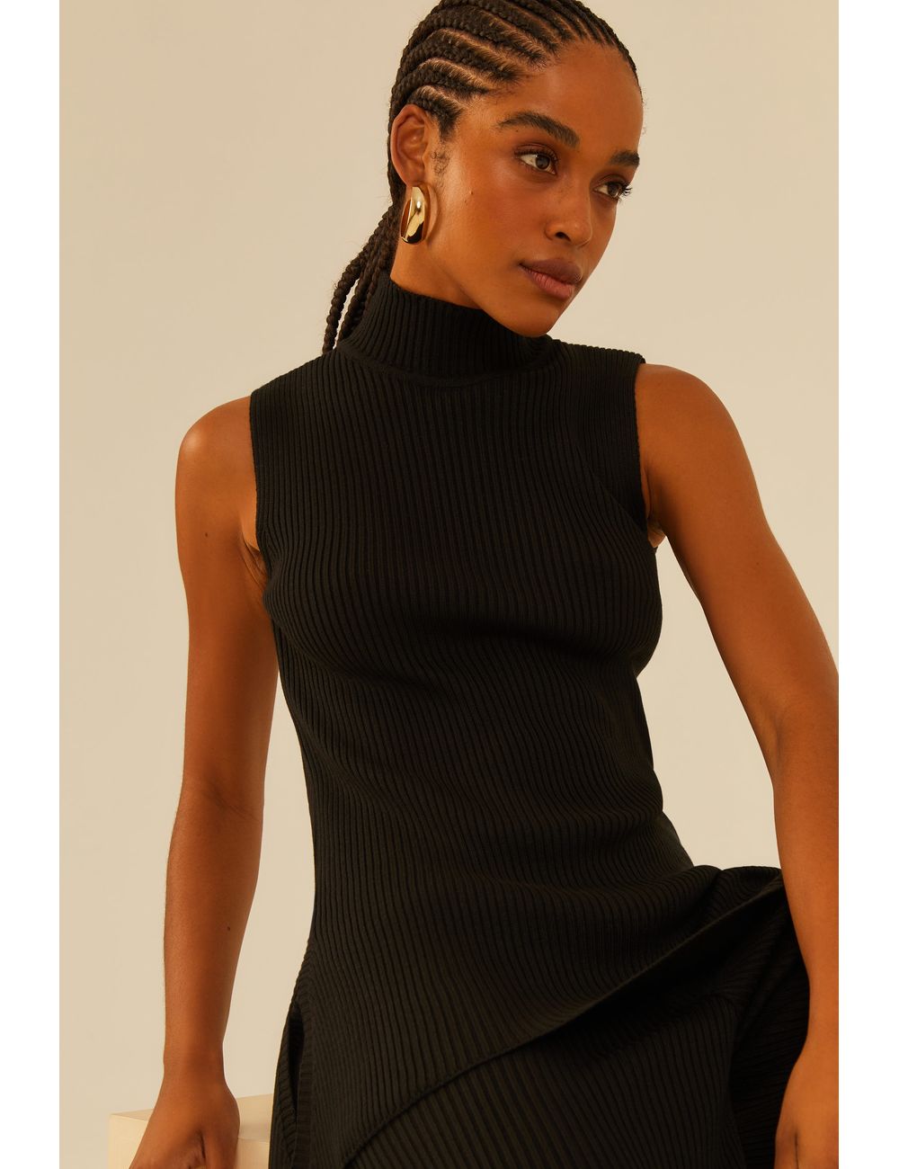 Blusa Tricot Gola Rolê Canelada