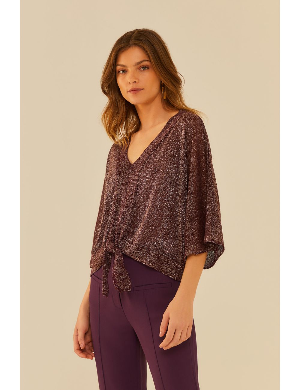 Blusa Tricot Decote v Com Nó