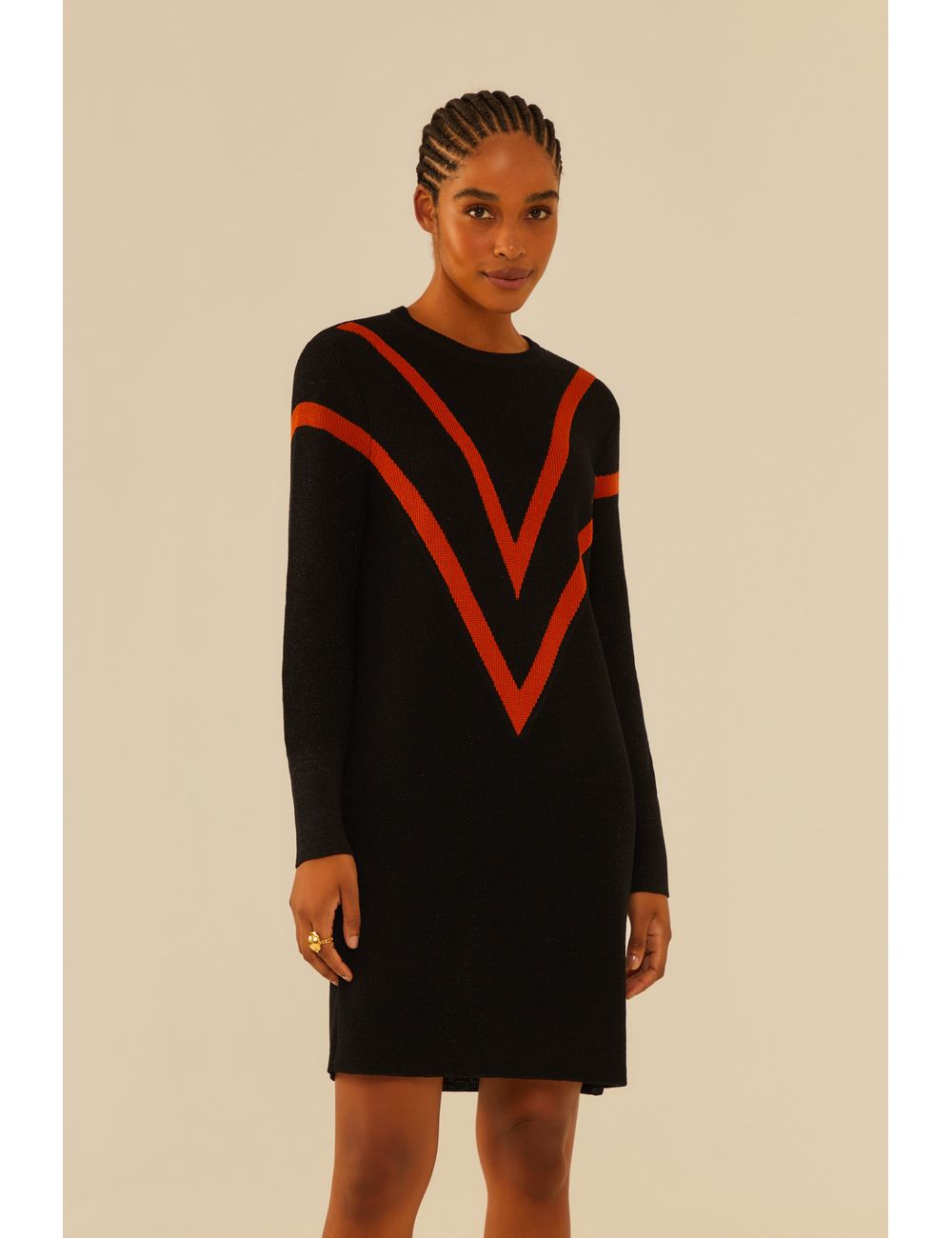 Vestido Tricot Intarsia Com Lurex