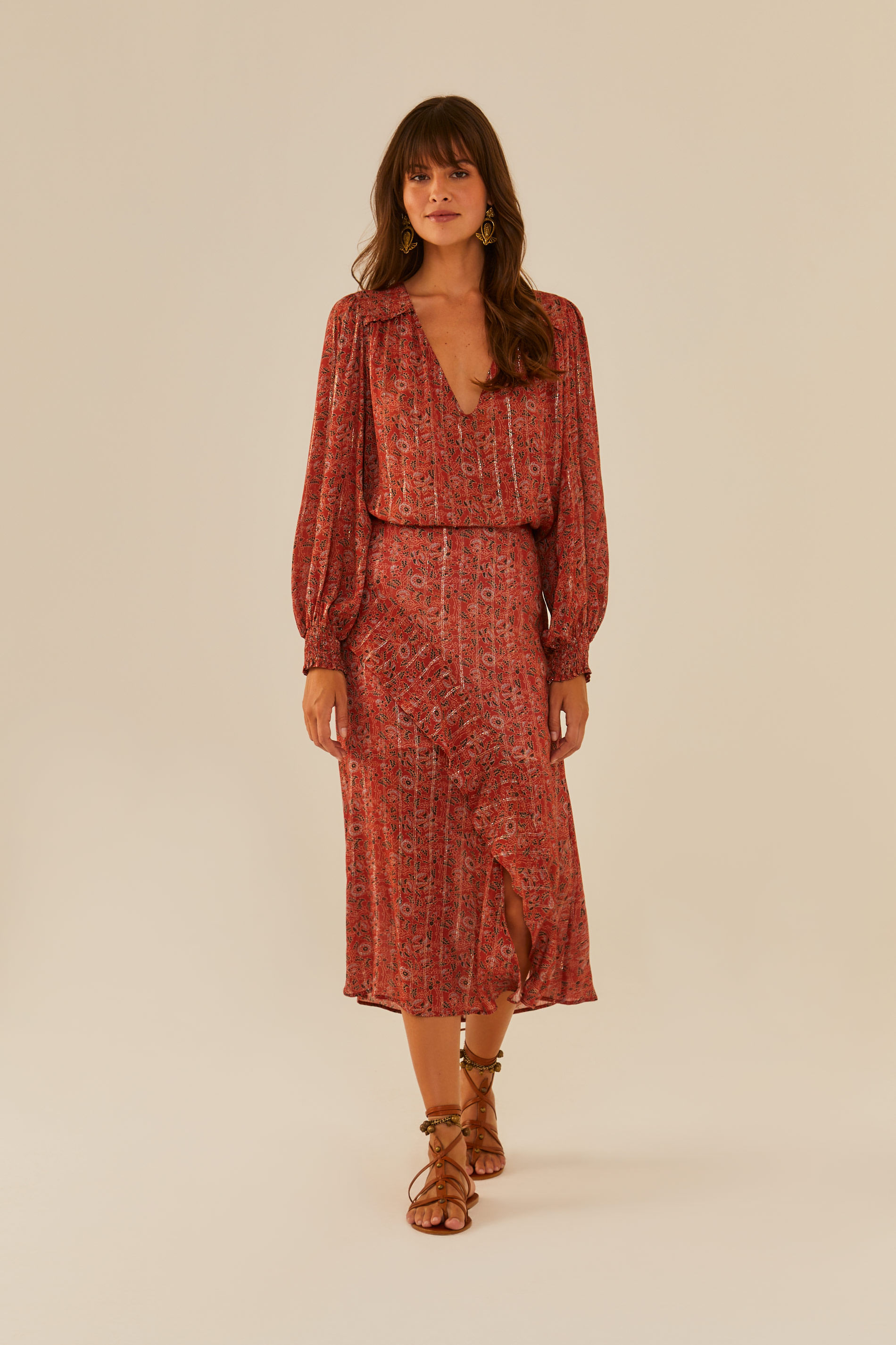 Viscose Saia Midi Maria Filo Saia Midi Estampa Jaipur