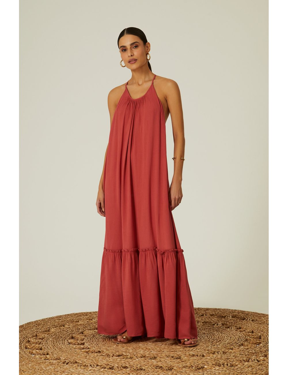 Vestido Longo Babado Franzido