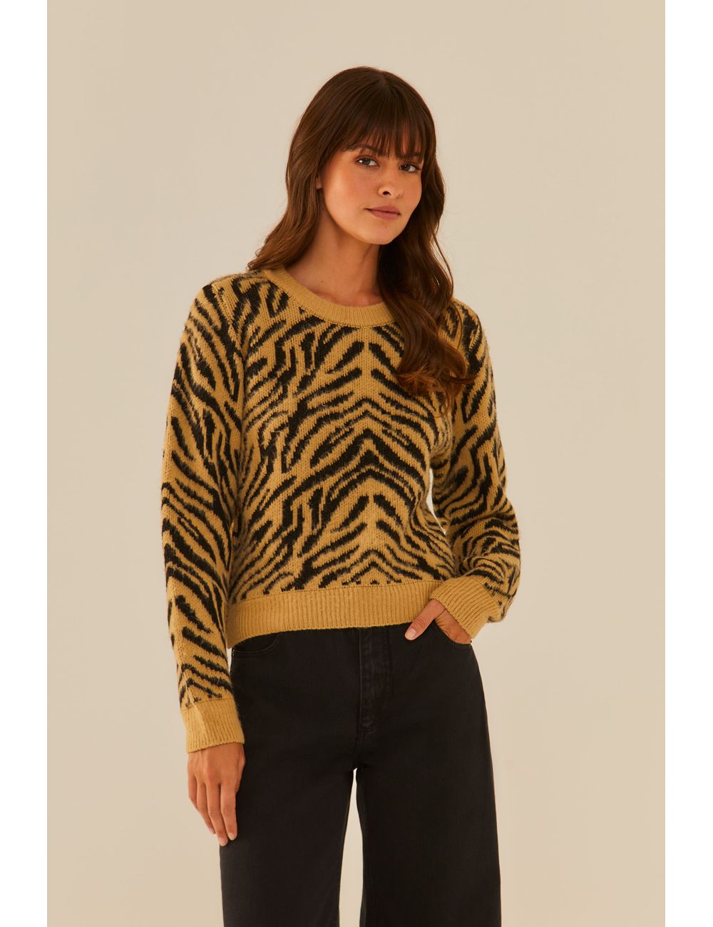 Blusa Tricot Pull Estampa Selva