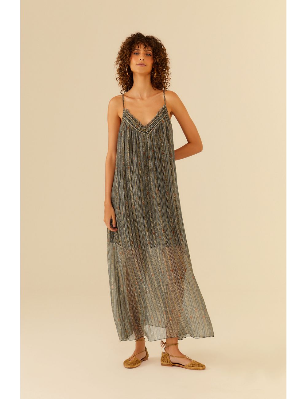Vestido Midi Alça Estampa Tapeçaria