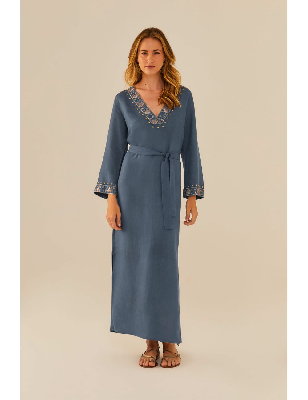 Vestido Midi Bordado Fuji Ouro
