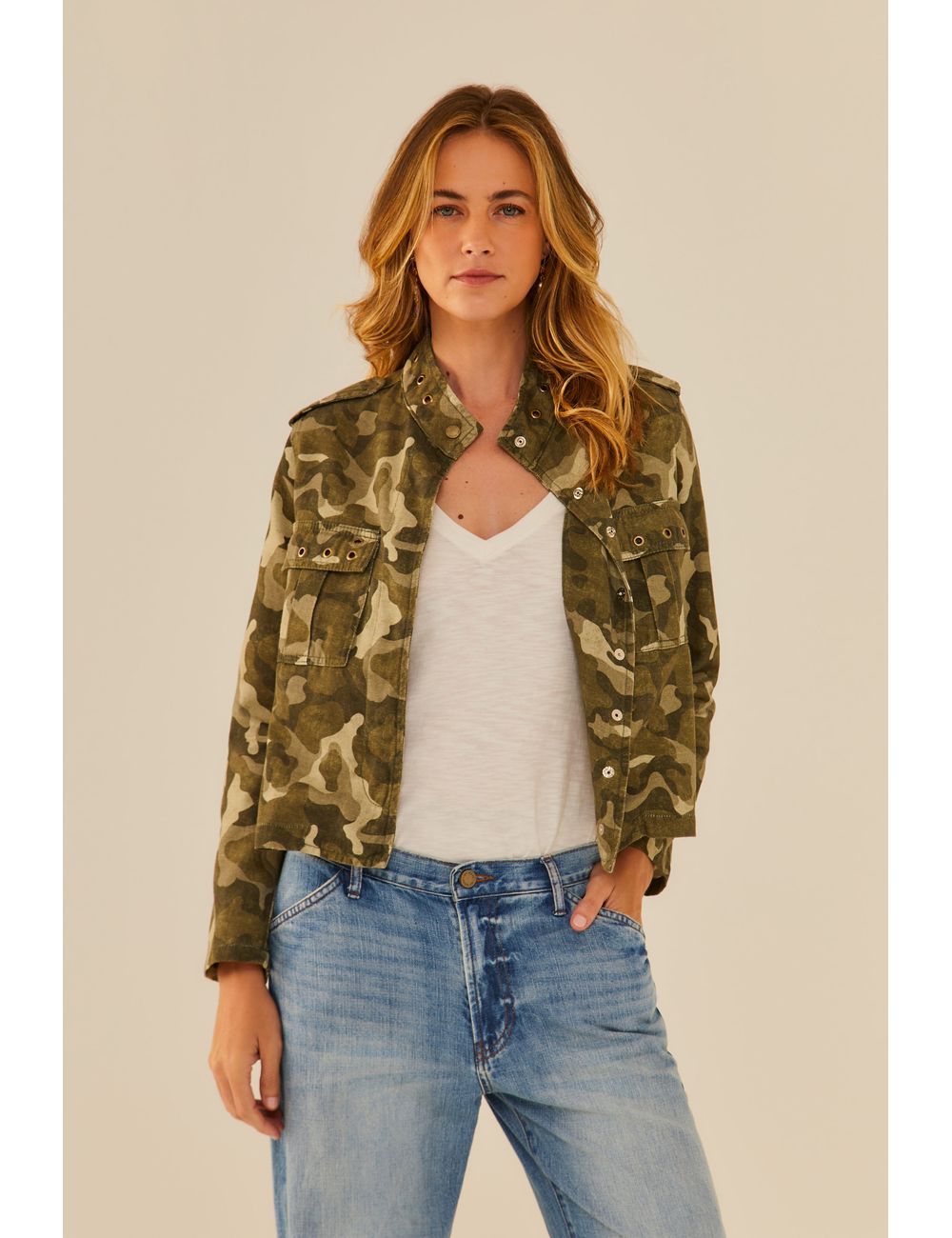 Casaco Sarja Estampa Camuflado