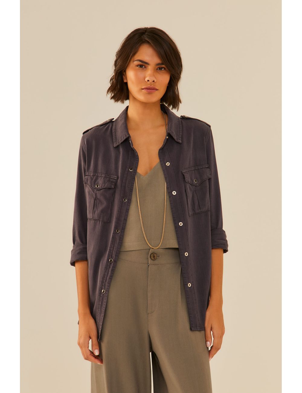 Camisa Sarja Detalhe Cupro