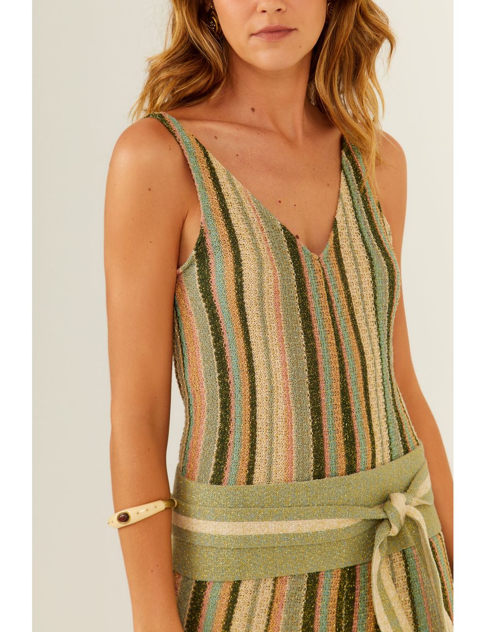 Macacão Tricot Listrado Com Faixa