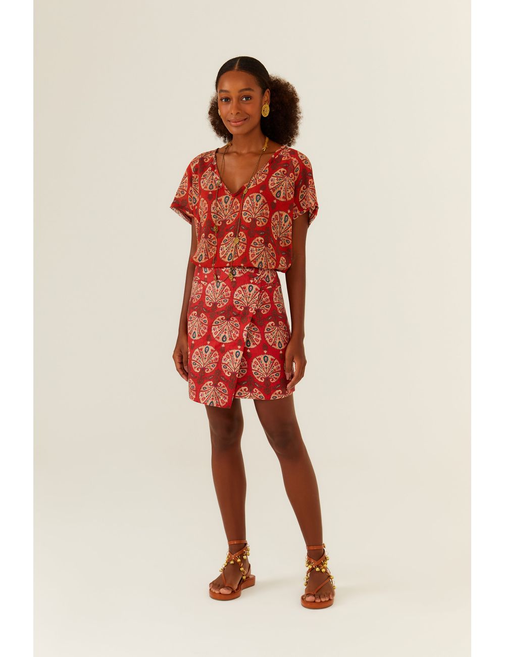 Saia Linho Estampa Leque