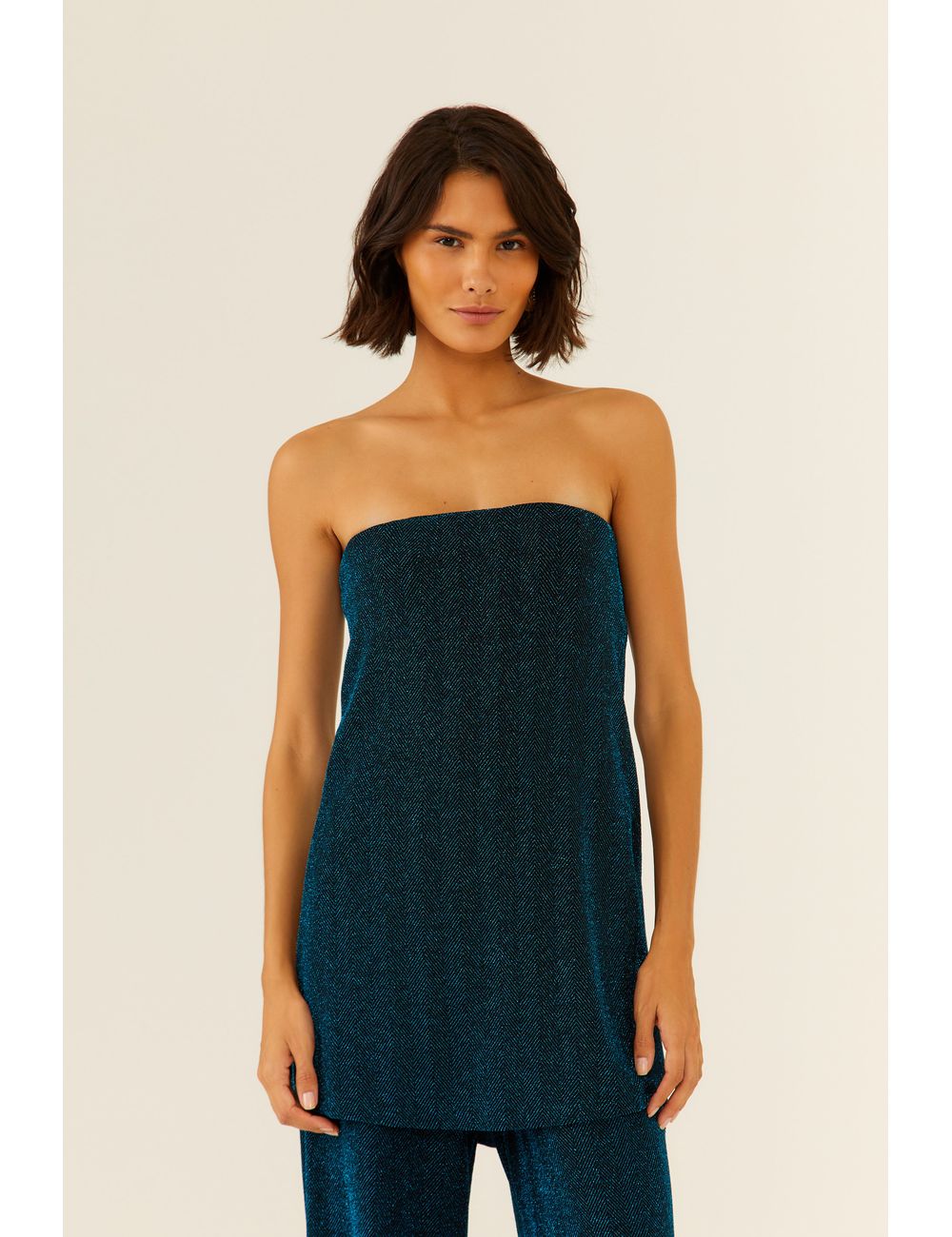 Blusa Sem Alça Malha Lurex