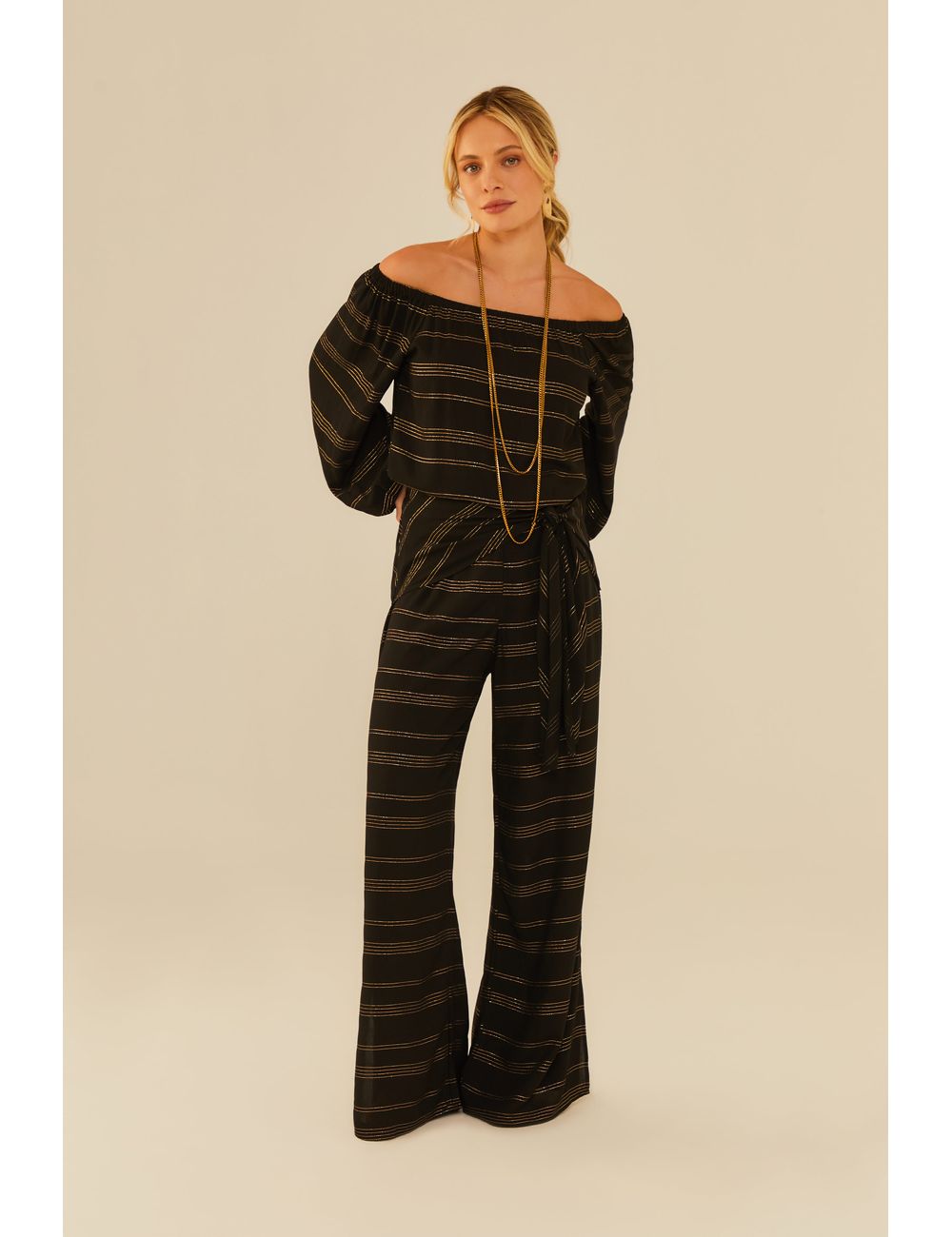 Calça Faixa Listra Lurex