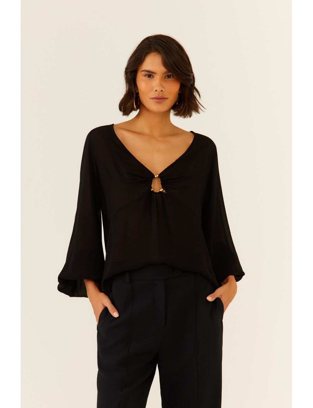 Blusa Manga Longa Ggt Decote Metais