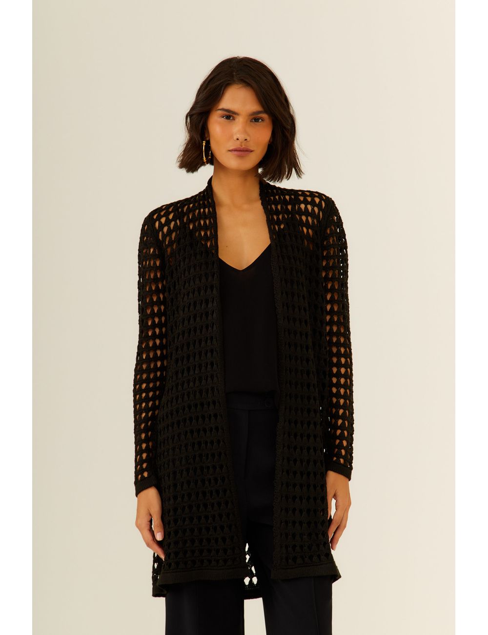 Casaco Tricot Longo Rendado