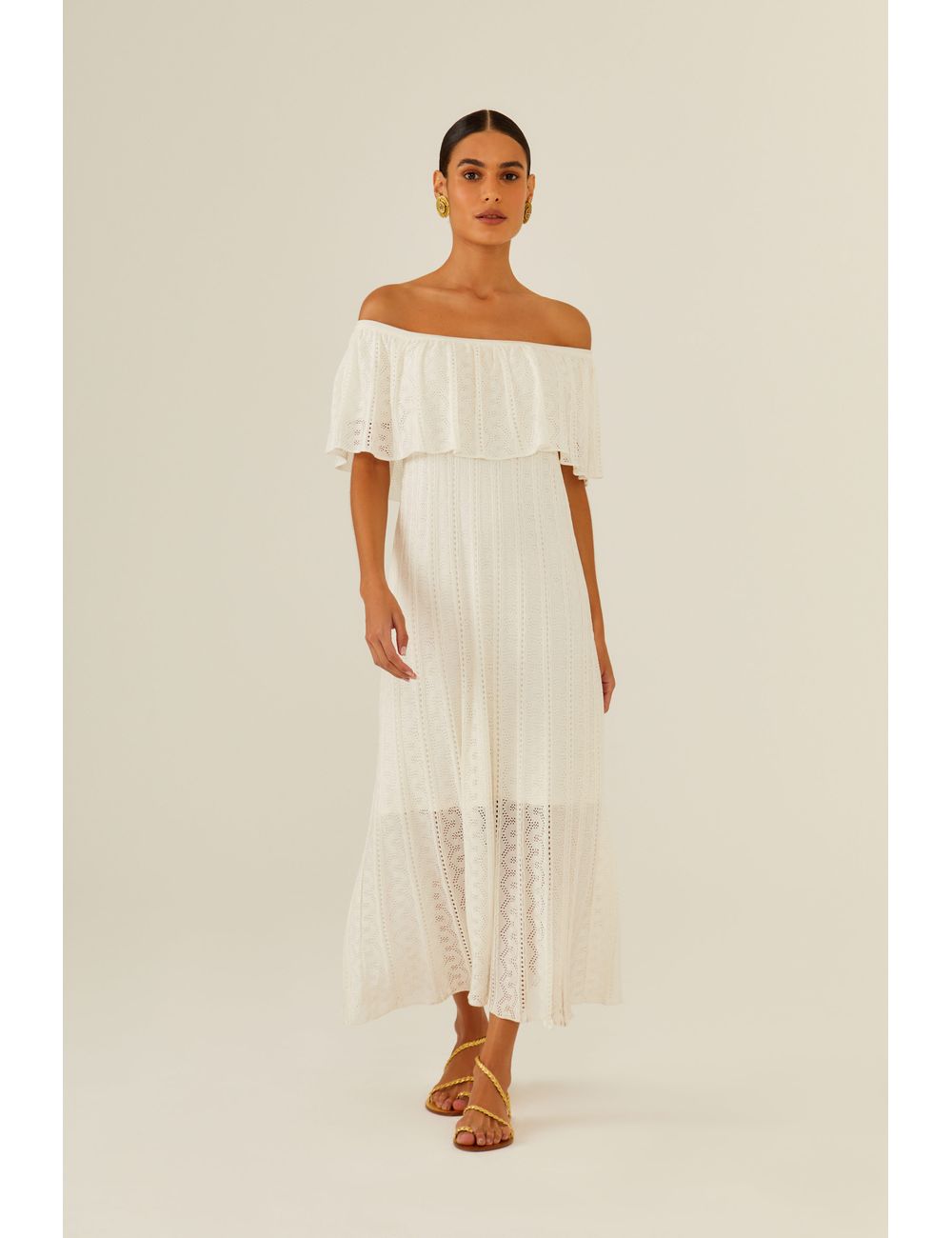 Vestido Tricot Ombro a Ombro Rendado