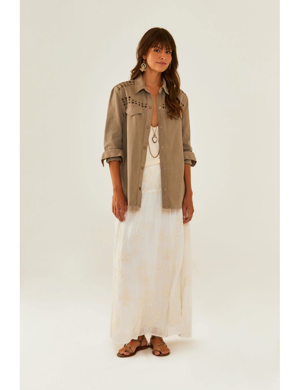 Saia Midi Bordado Tulipa Off