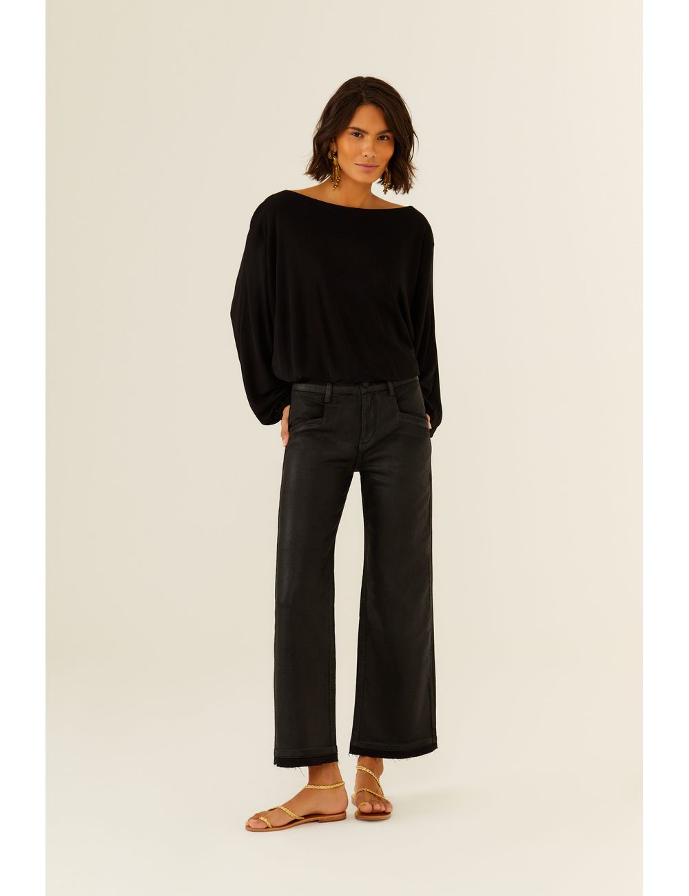 Calça Sarja Reta Resinado