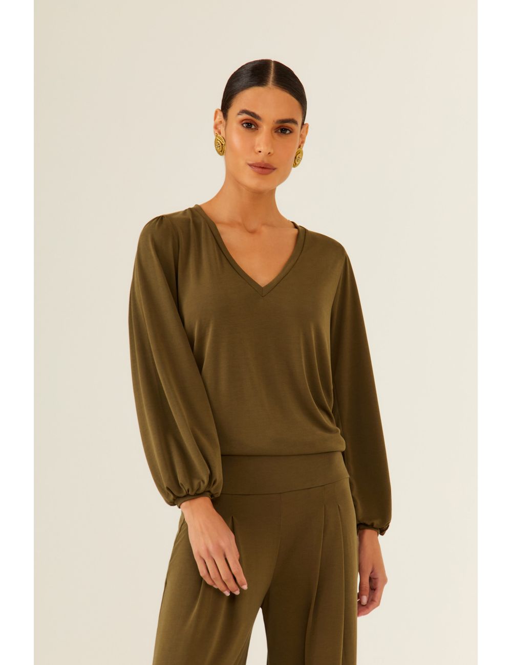 Blusa Decote v Manga Ampla