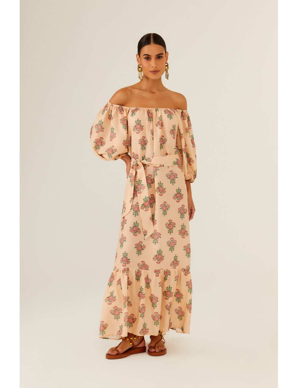 Vestido Longo Manga Estampa Nagpur