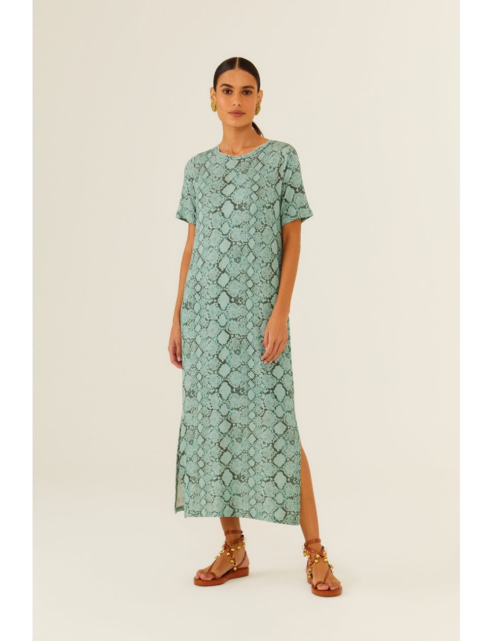 Vestido Midi Estampa Snake Verde Mar