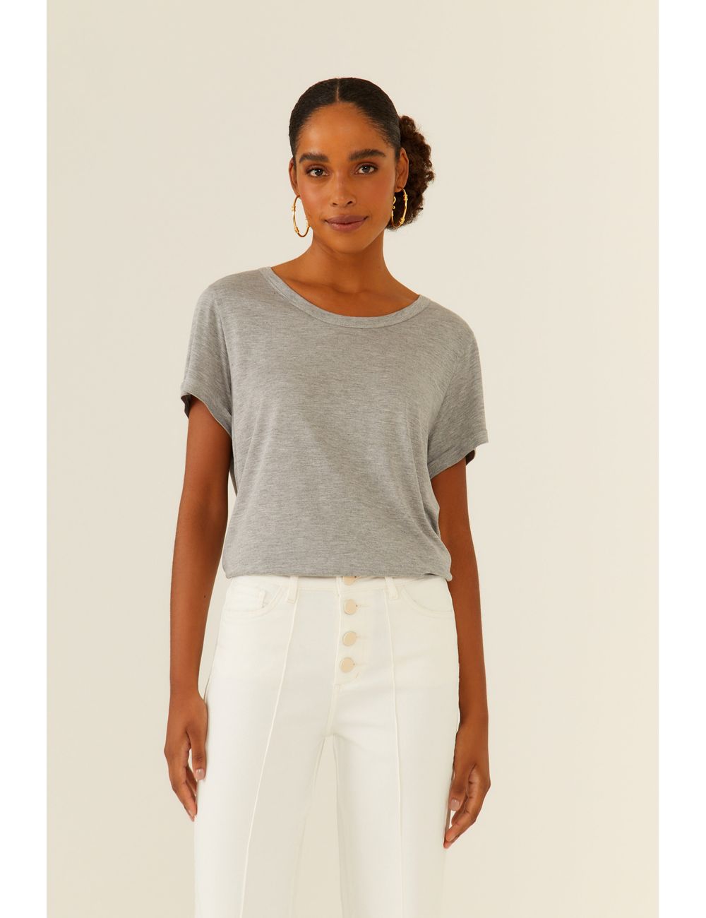 Blusa Básica Manga Dobrada