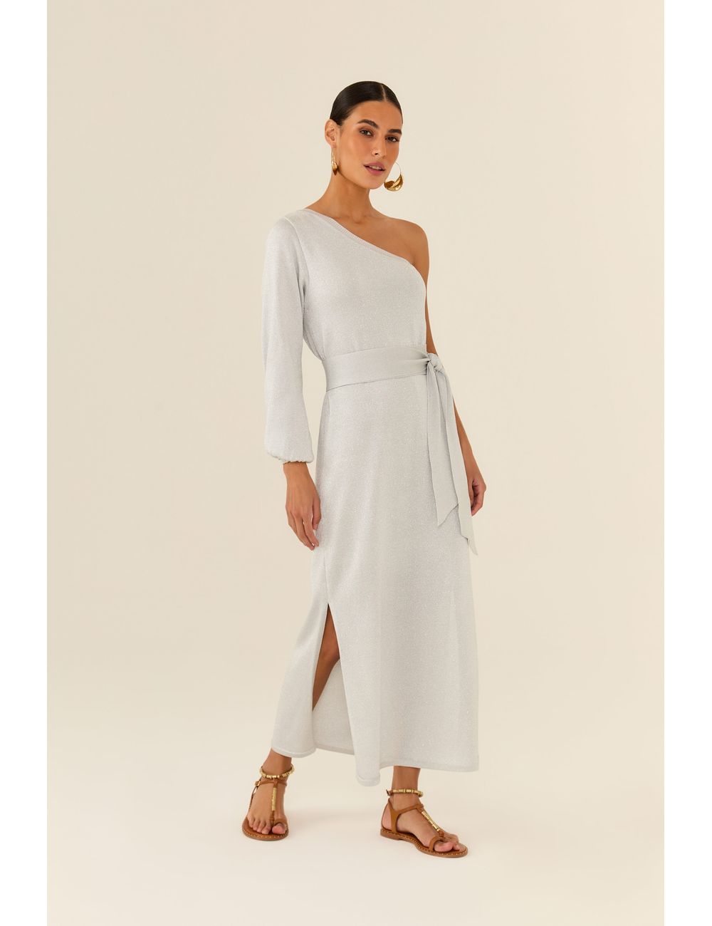 Vestido Tricot Um Ombro Só Com Faixa