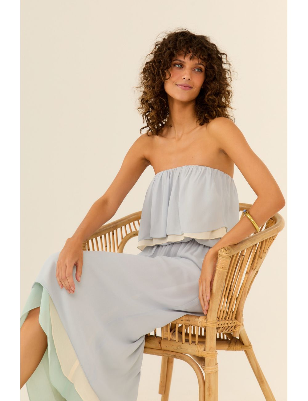 Vestido Midi Sem Alça Ggt Tricolor