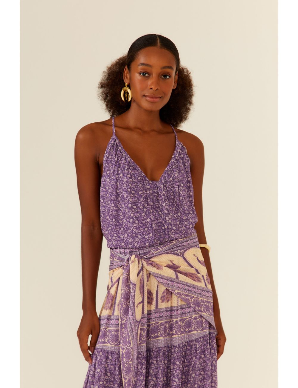 Blusa De Alça Franzido Ggt Estampa Pluma