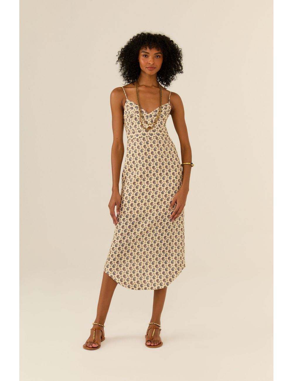 Vestido Midi Linho Estampa Gaya