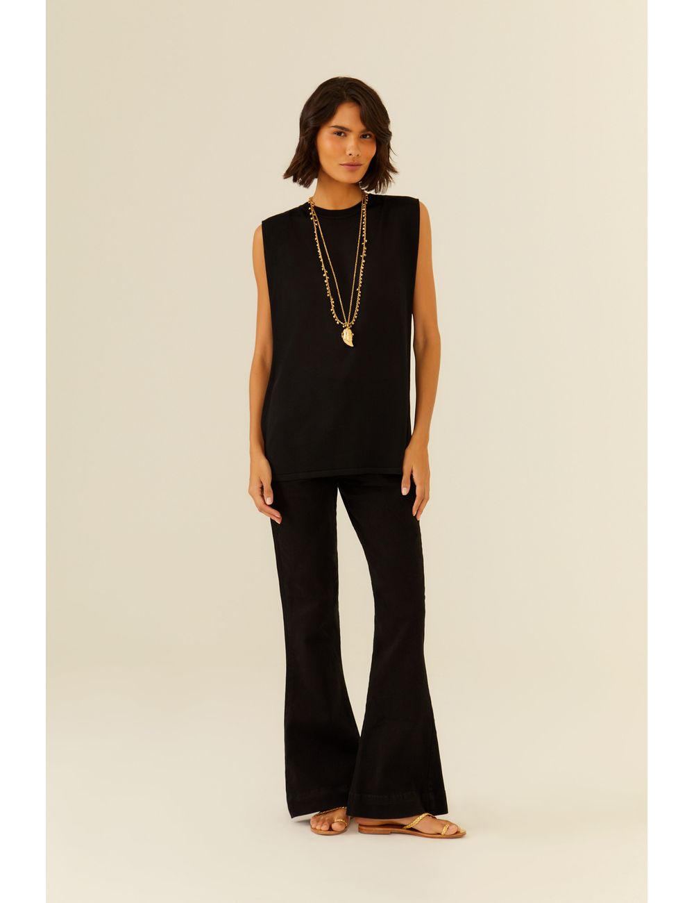 Calça Sarja Flare Black Pala Pesponto