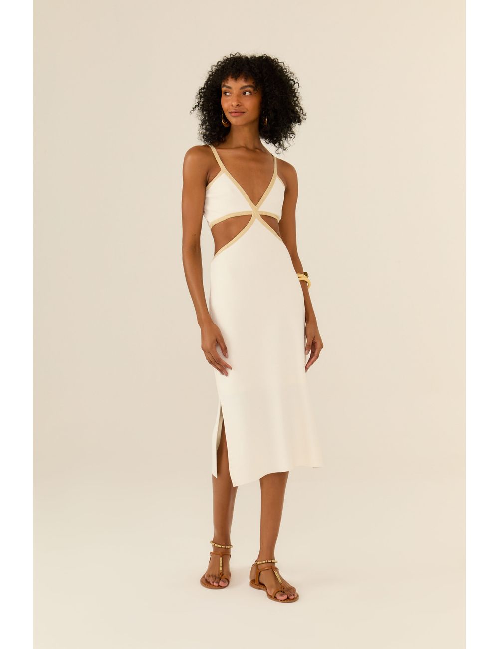 Vestido Tricot Cut Out Viés Contraste