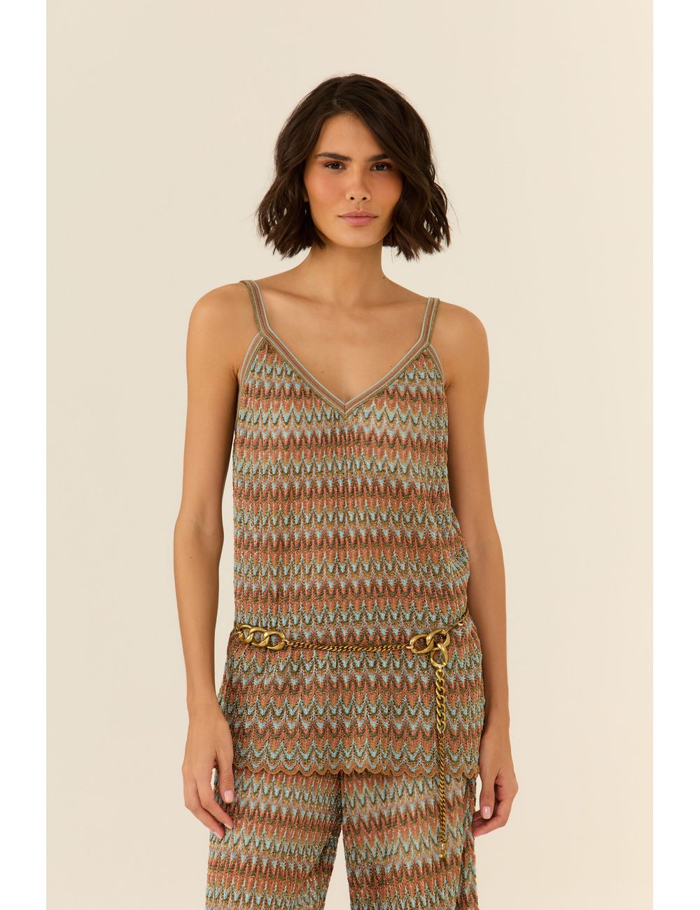 Blusa Túnica Tricot Chevron Rayon Lurex