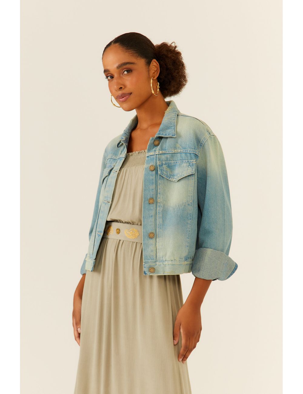 Jaqueta Jeans Com Pala Destroyed