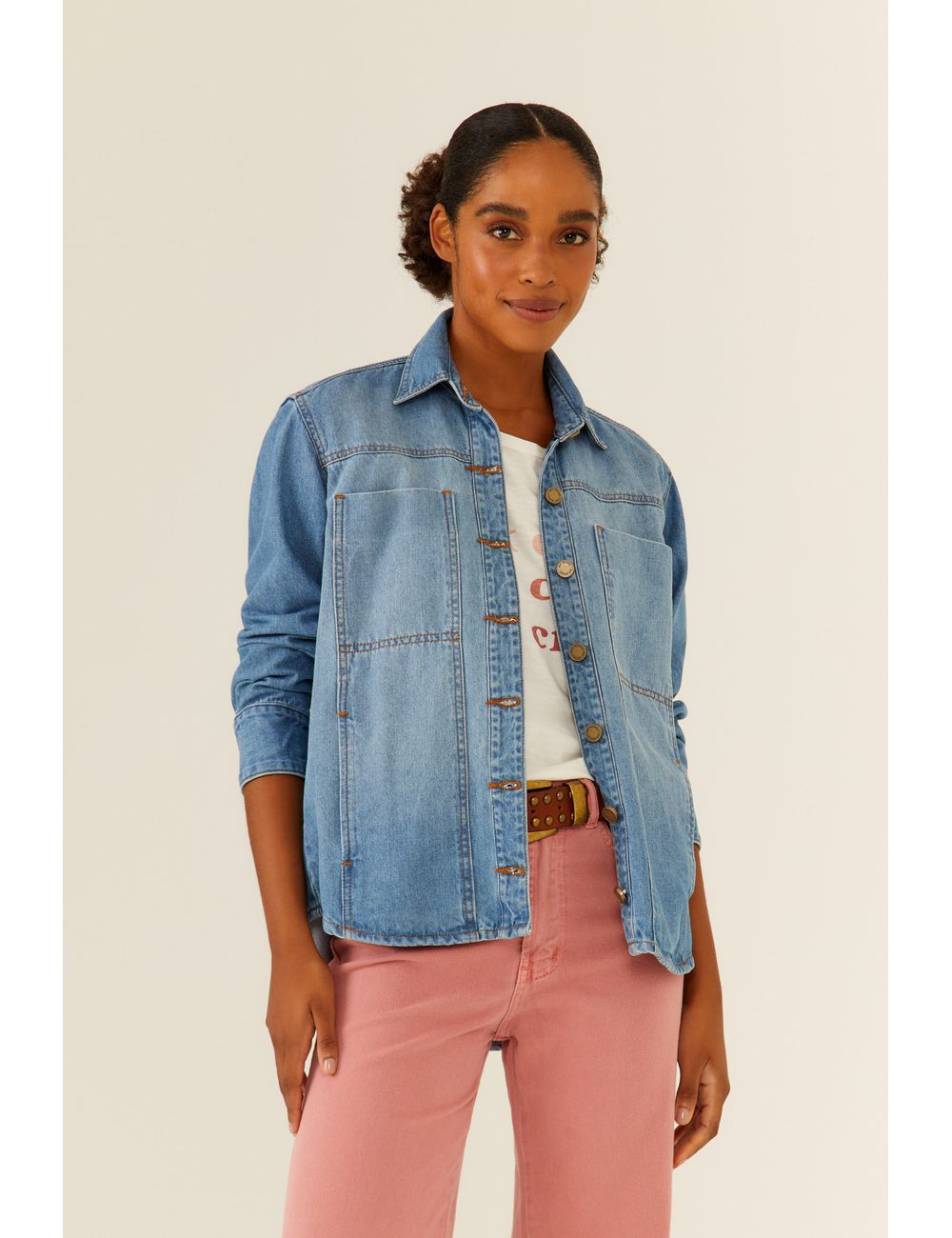 Camisa Jeans Mix Bolsos Clara