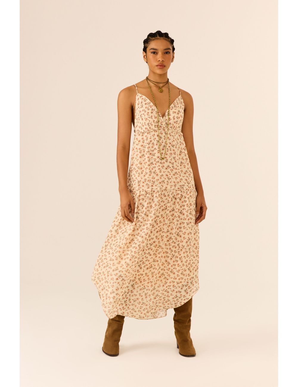 Vestido Midi Ggt Estampa Magnólia Floral