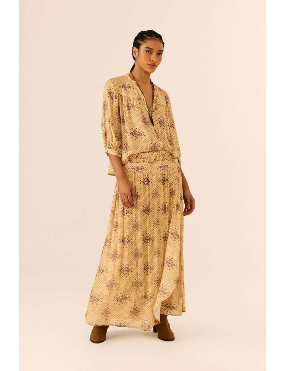 Saia Midi Estampa Rattan