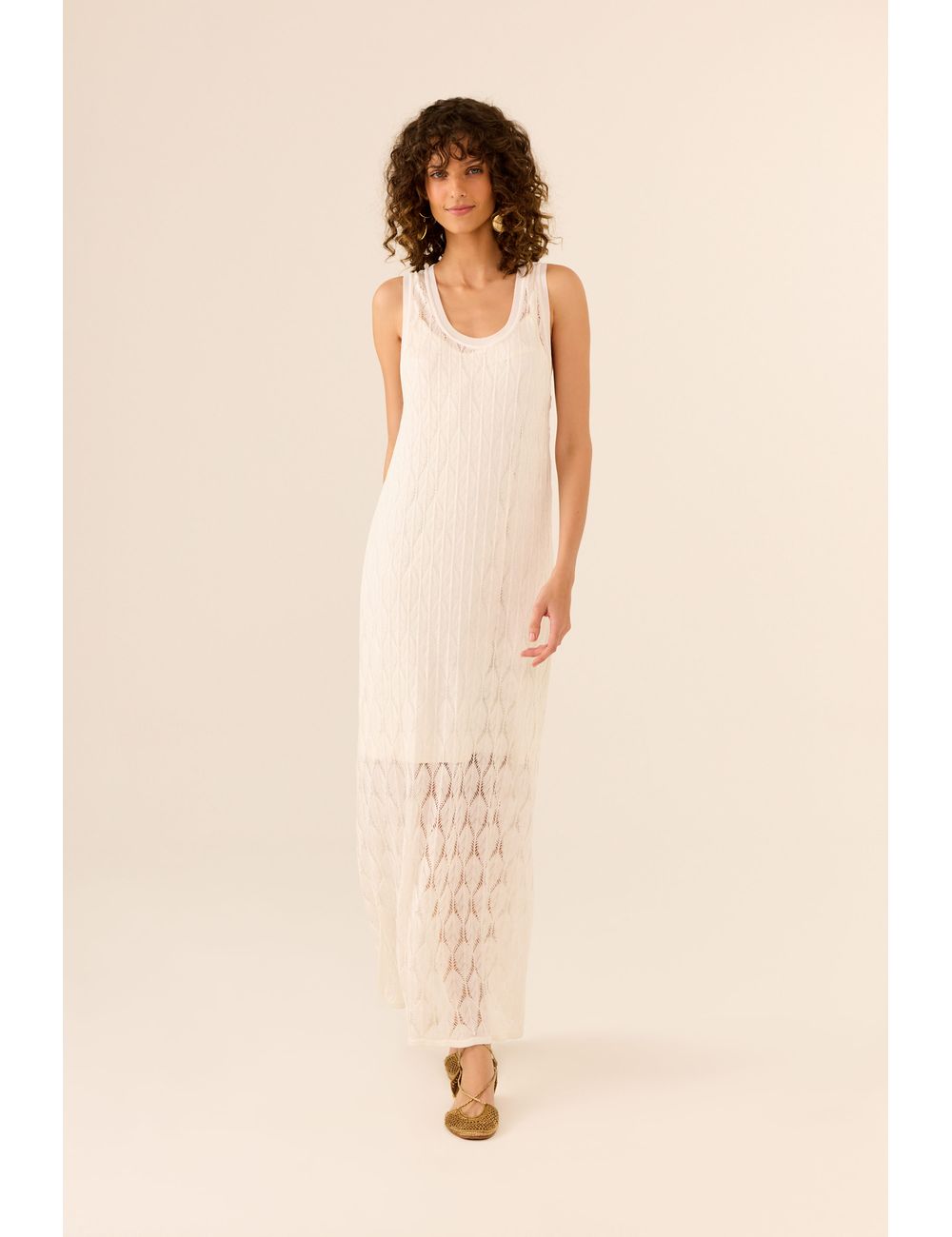 Vestido Tricot Regata Ponto Rendado