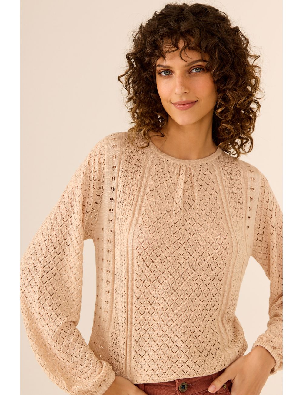 Blusa Tricot Punho Ponto Rendado