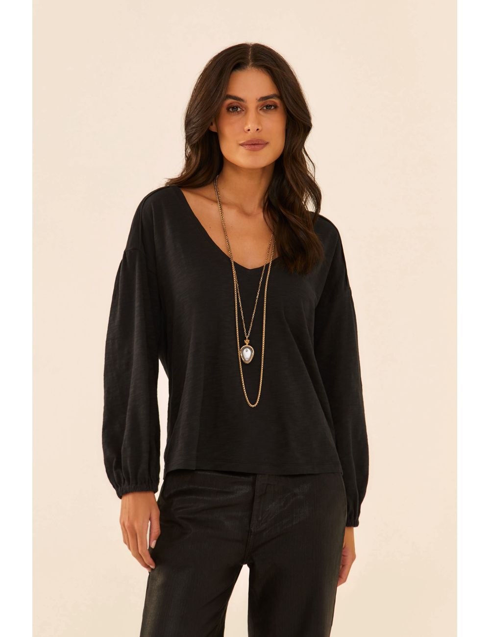 Blusa Manga Longa Decote v