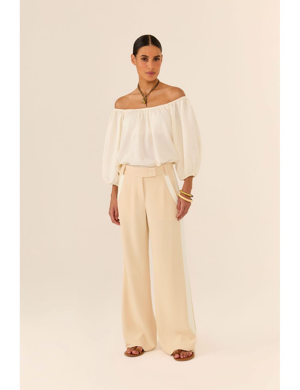 Calça Reta Crepe Bicolor