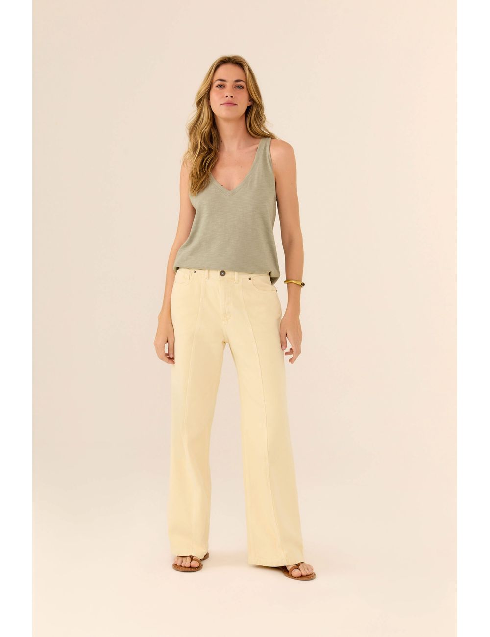 Calça Sarja Wide Recorte Frente